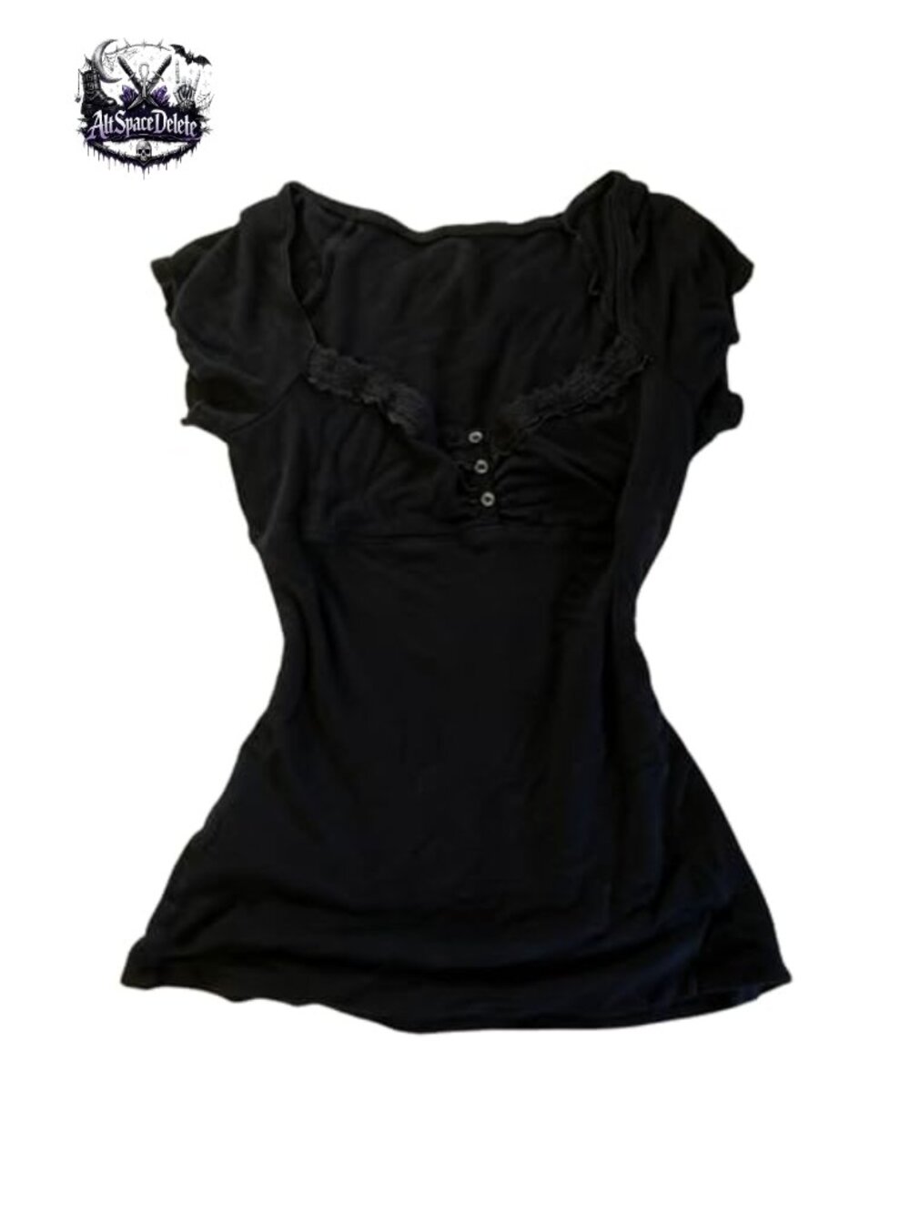 Vintage Emo Babydoll Top Short Sleeve Lace Patchwork Off Shoulder Y2K Streetwear